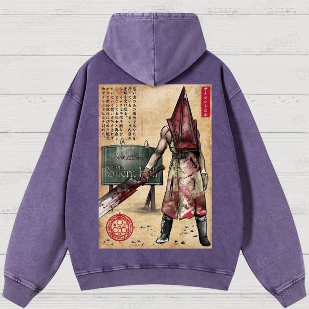 Pyramid Head woodblock Washed Hoodies 