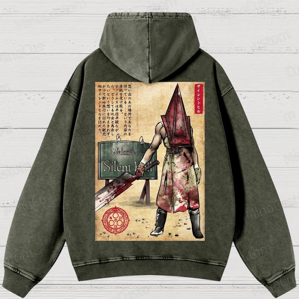 Pyramid Head woodblock Washed Hoodies 
