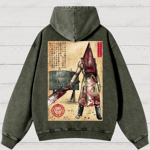 Pyramid Head woodblock Washed Hoodies 