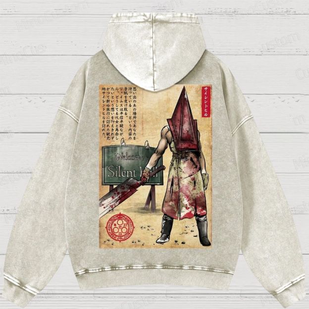 Pyramid Head woodblock Washed Hoodies 