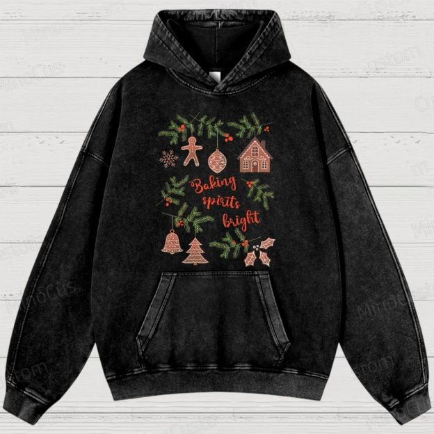 Baking Spirits Bright Retro Christmas Festive Graphic Washed Vintage Hoodie