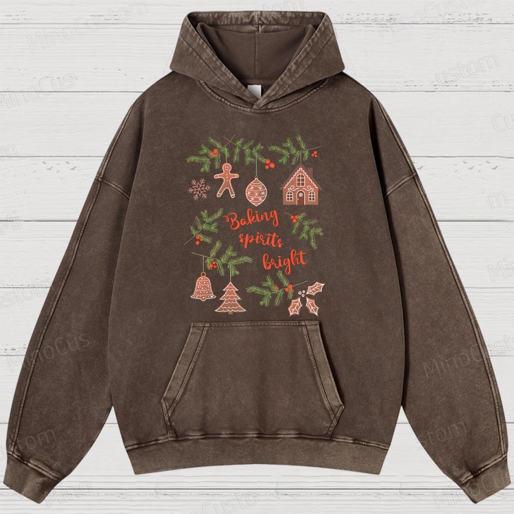 Baking Spirits Bright Retro Christmas Festive Graphic Washed Vintage Hoodie