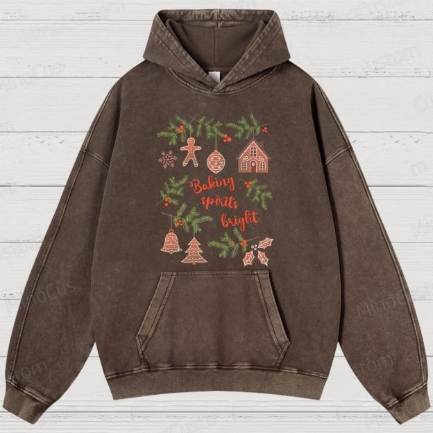 Baking Spirits Bright Retro Christmas Festive Graphic Washed Vintage Hoodie