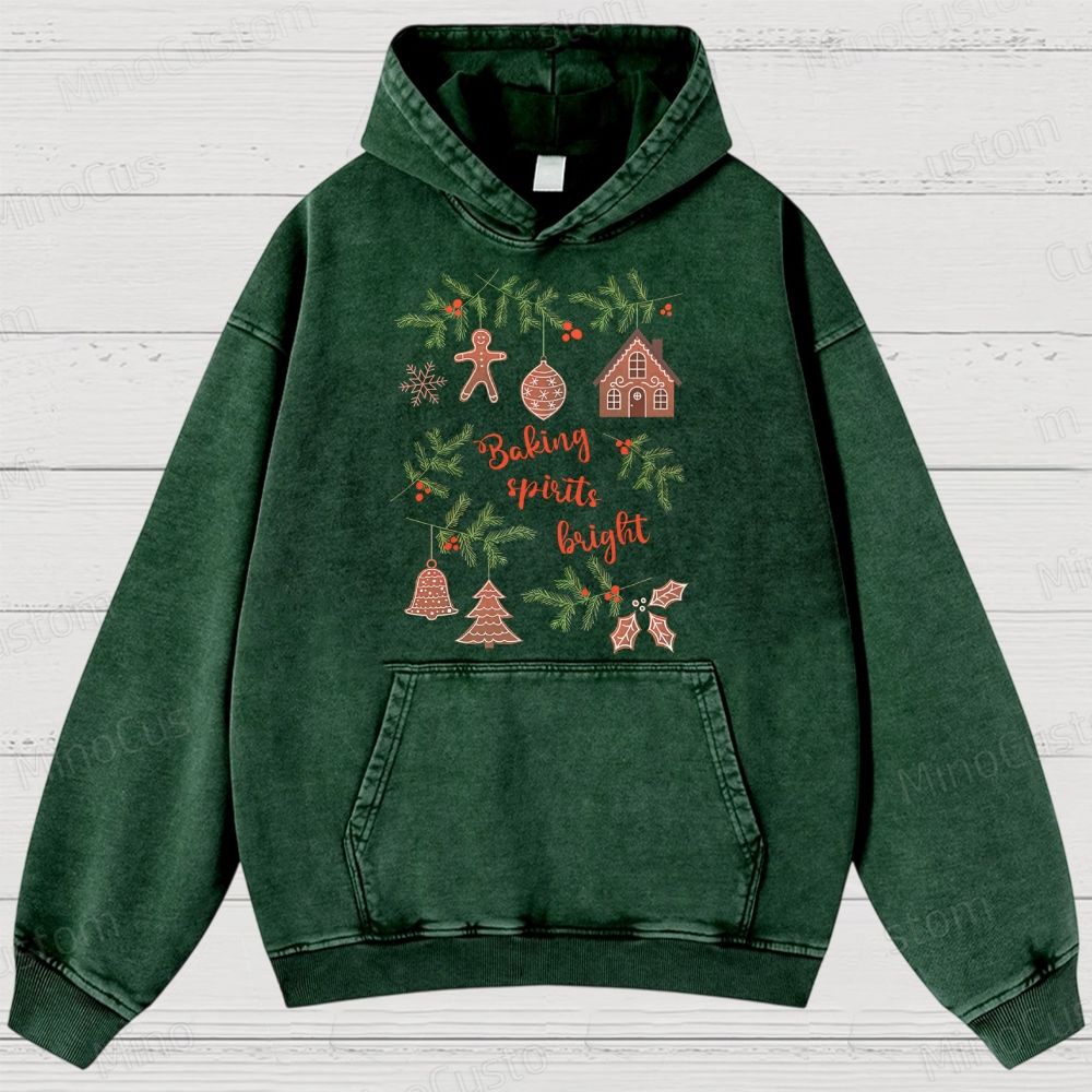 Baking Spirits Bright Retro Christmas Festive Graphic Washed Vintage Hoodie