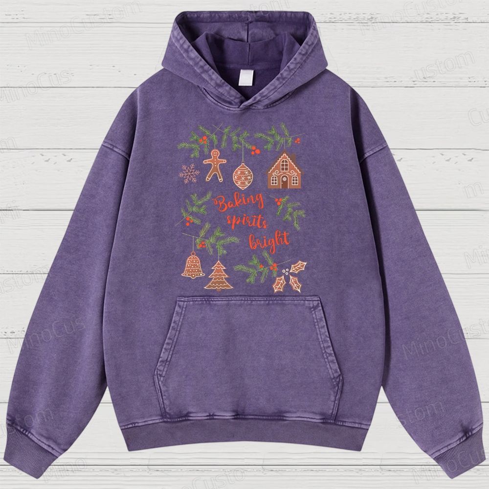 Baking Spirits Bright Retro Christmas Festive Graphic Washed Vintage Hoodie