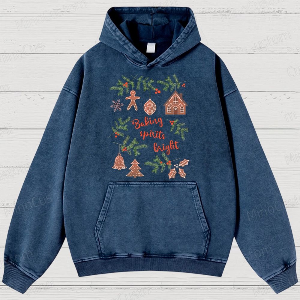 Baking Spirits Bright Retro Christmas Festive Graphic Washed Vintage Hoodie