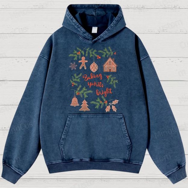 Baking Spirits Bright Retro Christmas Festive Graphic Washed Vintage Hoodie