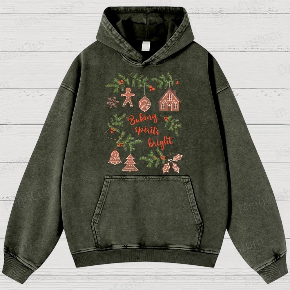 Baking Spirits Bright Retro Christmas Festive Graphic Washed Vintage Hoodie
