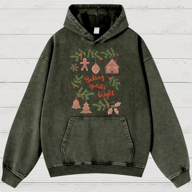 Baking Spirits Bright Retro Christmas Festive Graphic Washed Vintage Hoodie