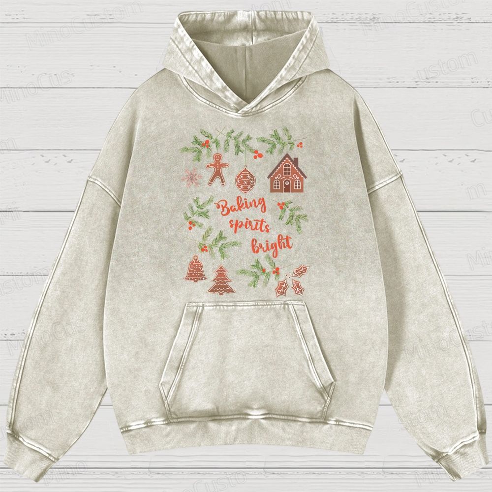 Baking Spirits Bright Retro Christmas Festive Graphic Washed Vintage Hoodie
