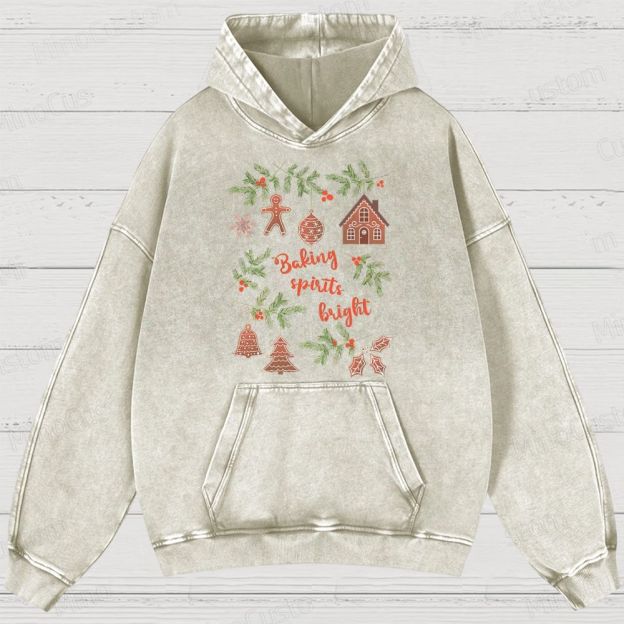 Baking Spirits Bright Retro Christmas Festive Graphic Washed Vintage Hoodie