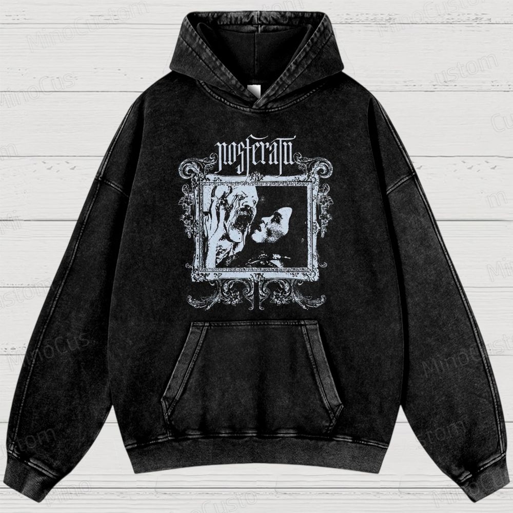 Nosferatu Retro Gothic Horror Graphic Washed Vintage Hoodie