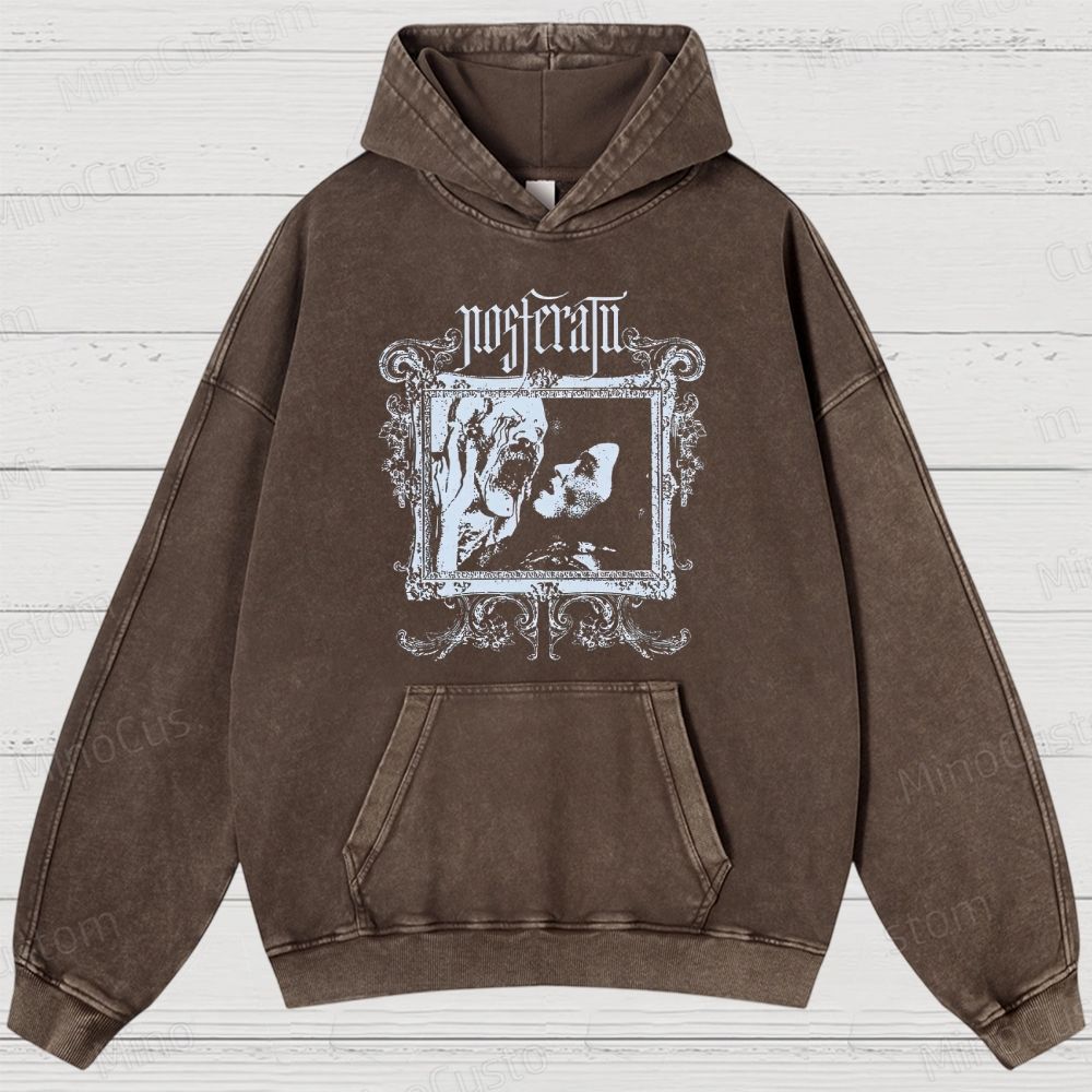 Nosferatu Retro Gothic Horror Graphic Washed Vintage Hoodie