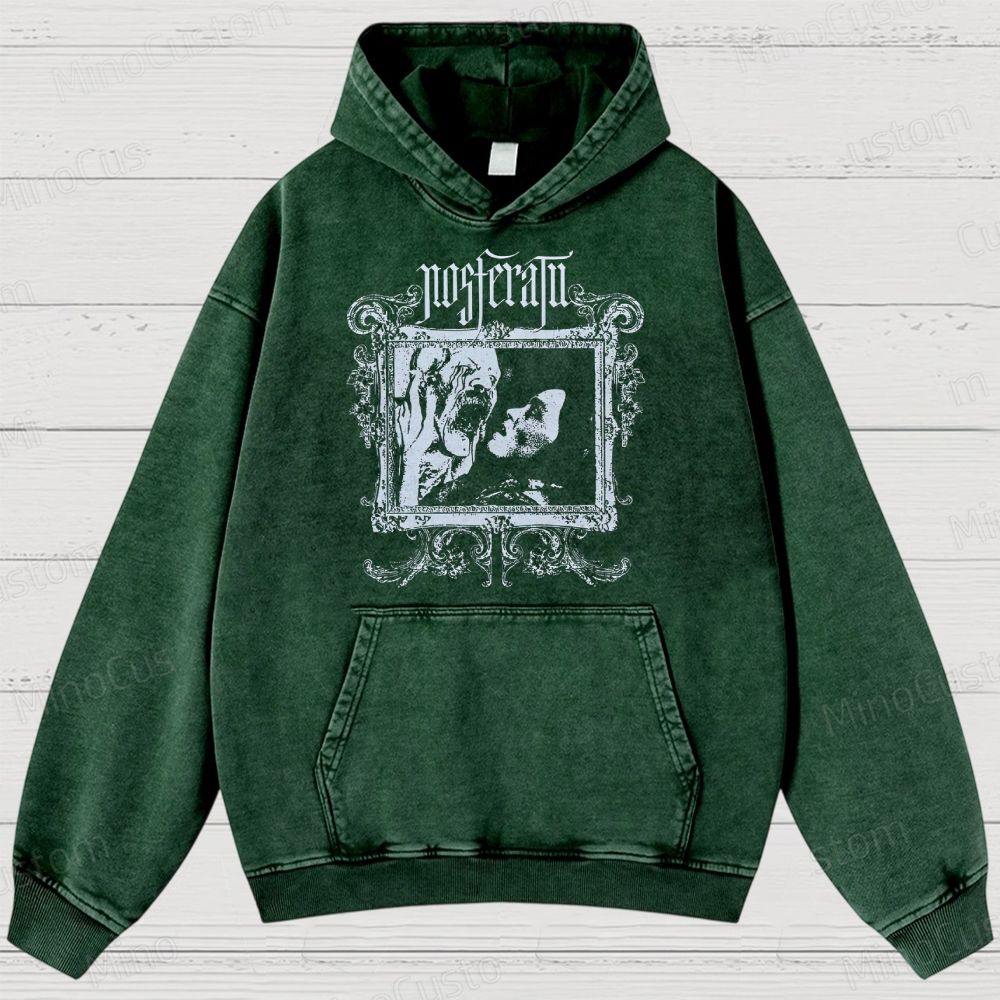 Nosferatu Retro Gothic Horror Graphic Washed Vintage Hoodie