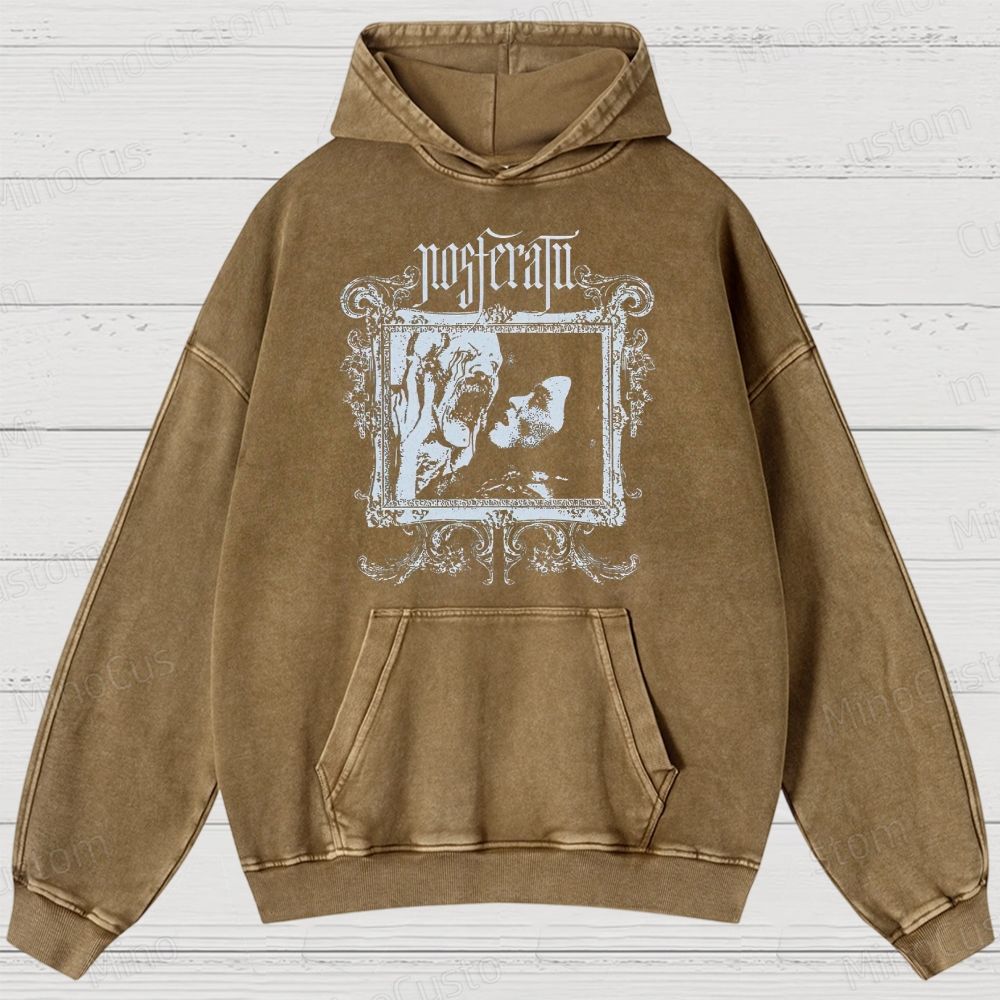 Nosferatu Retro Gothic Horror Graphic Washed Vintage Hoodie