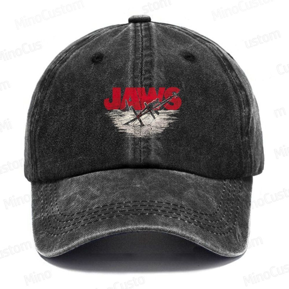 Jaws Retro Thriller Graphic Washed Vintage Baseball Cap