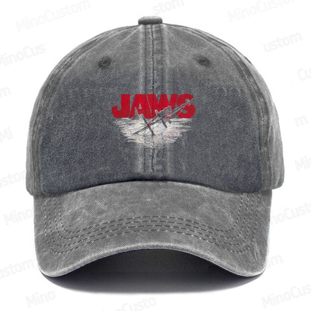 Jaws Retro Thriller Graphic Washed Vintage Baseball Cap
