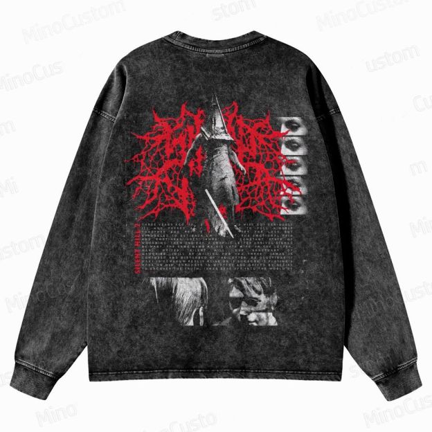 Gothic Survival Game Inspired Crewneck Washed Sweatshirt