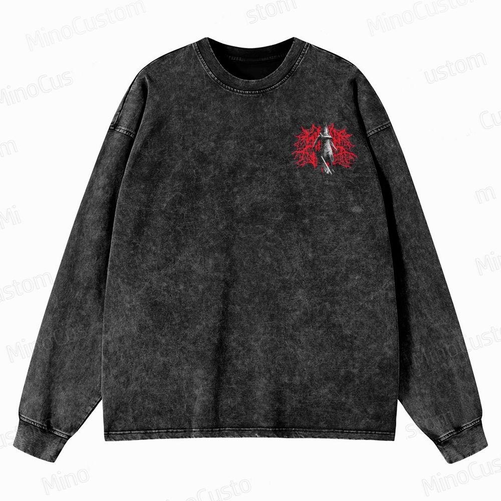 Gothic Survival Game Inspired Crewneck Washed Sweatshirt