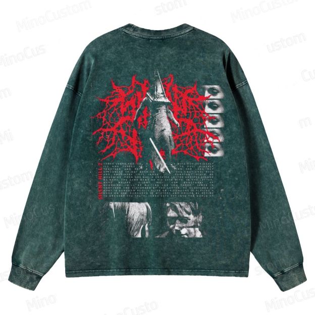 Gothic Survival Game Inspired Crewneck Washed Sweatshirt