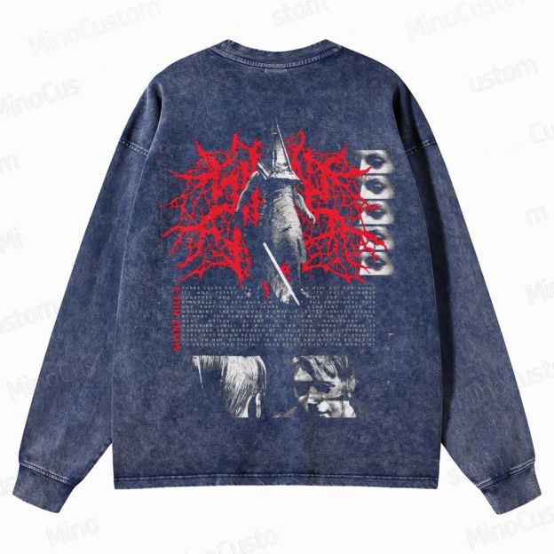 Gothic Survival Game Inspired Crewneck Washed Sweatshirt