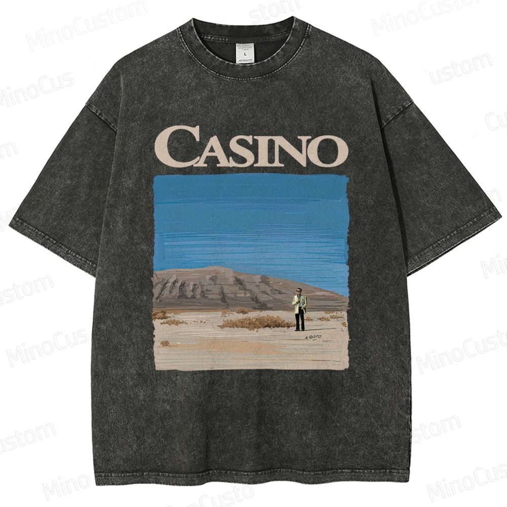Casino Retro Crime Drama Graphic Washed Vintage T - Shirt