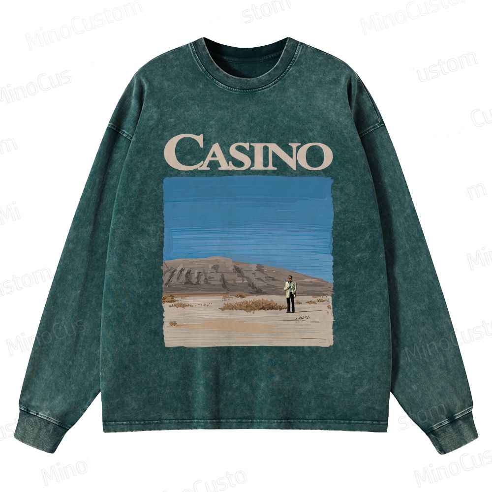Casino Retro Crime Drama Graphic Washed Vintage Long-Sleeve T-Shirt