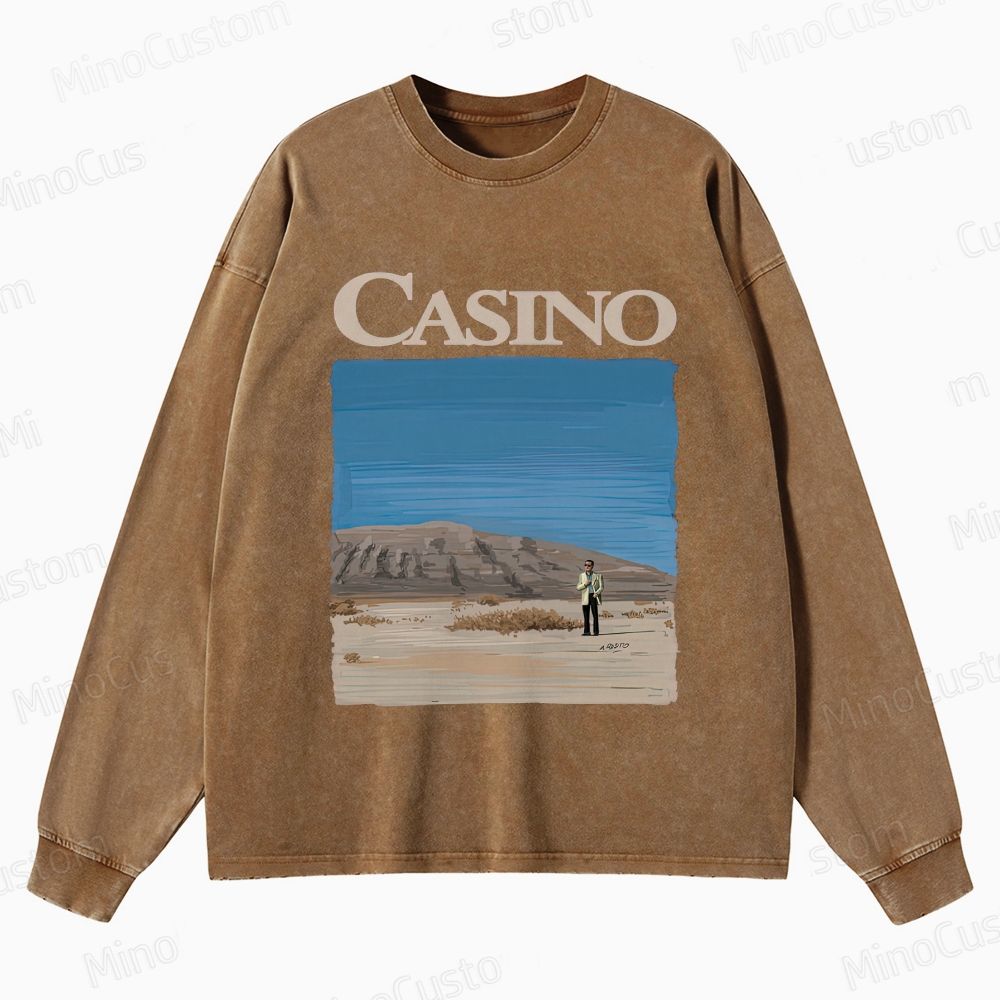Casino Retro Crime Drama Graphic Washed Vintage Long-Sleeve T-Shirt