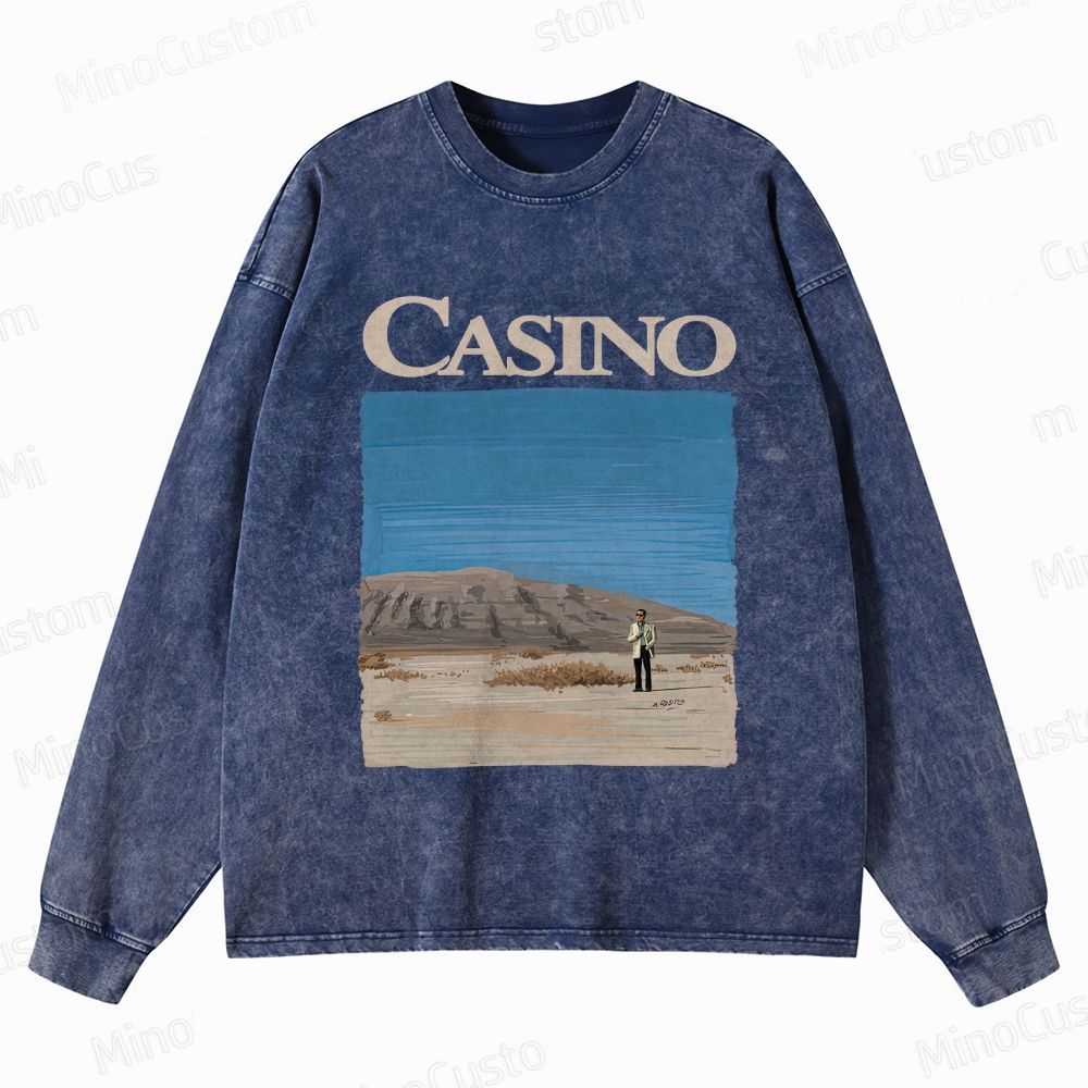 Casino Retro Crime Drama Graphic Washed Vintage Long-Sleeve T-Shirt