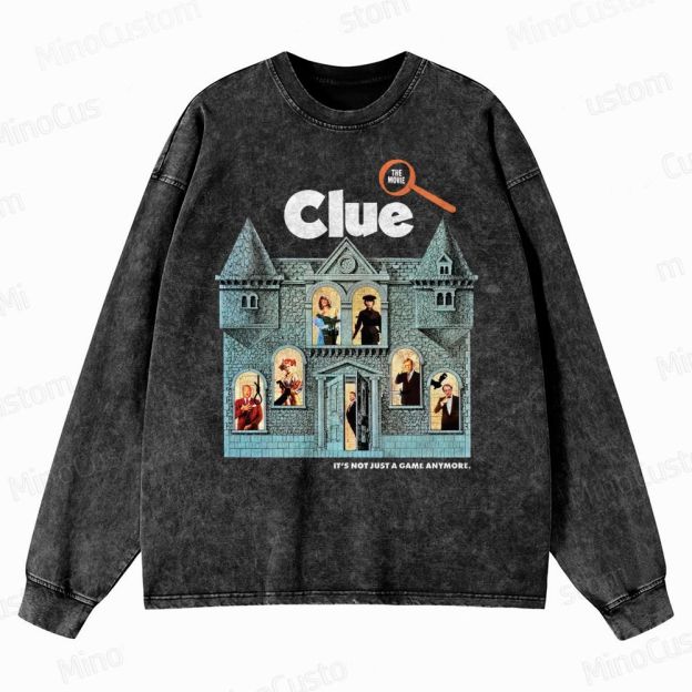 Clue Retro Mystery Comedy Graphic Washed Vintage Long-Sleeve T-Shirt