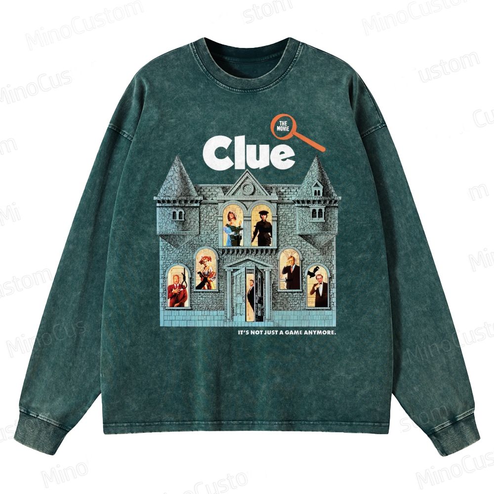 Clue Retro Mystery Comedy Graphic Washed Vintage Long-Sleeve T-Shirt