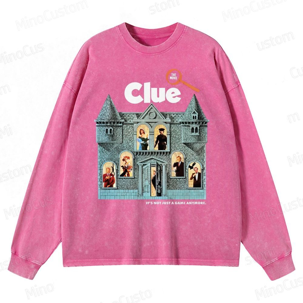 Clue Retro Mystery Comedy Graphic Washed Vintage Long-Sleeve T-Shirt