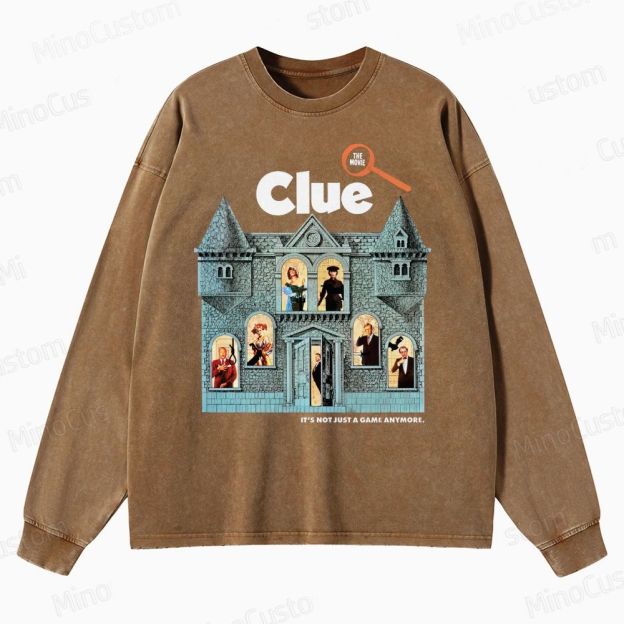 Clue Retro Mystery Comedy Graphic Washed Vintage Long-Sleeve T-Shirt