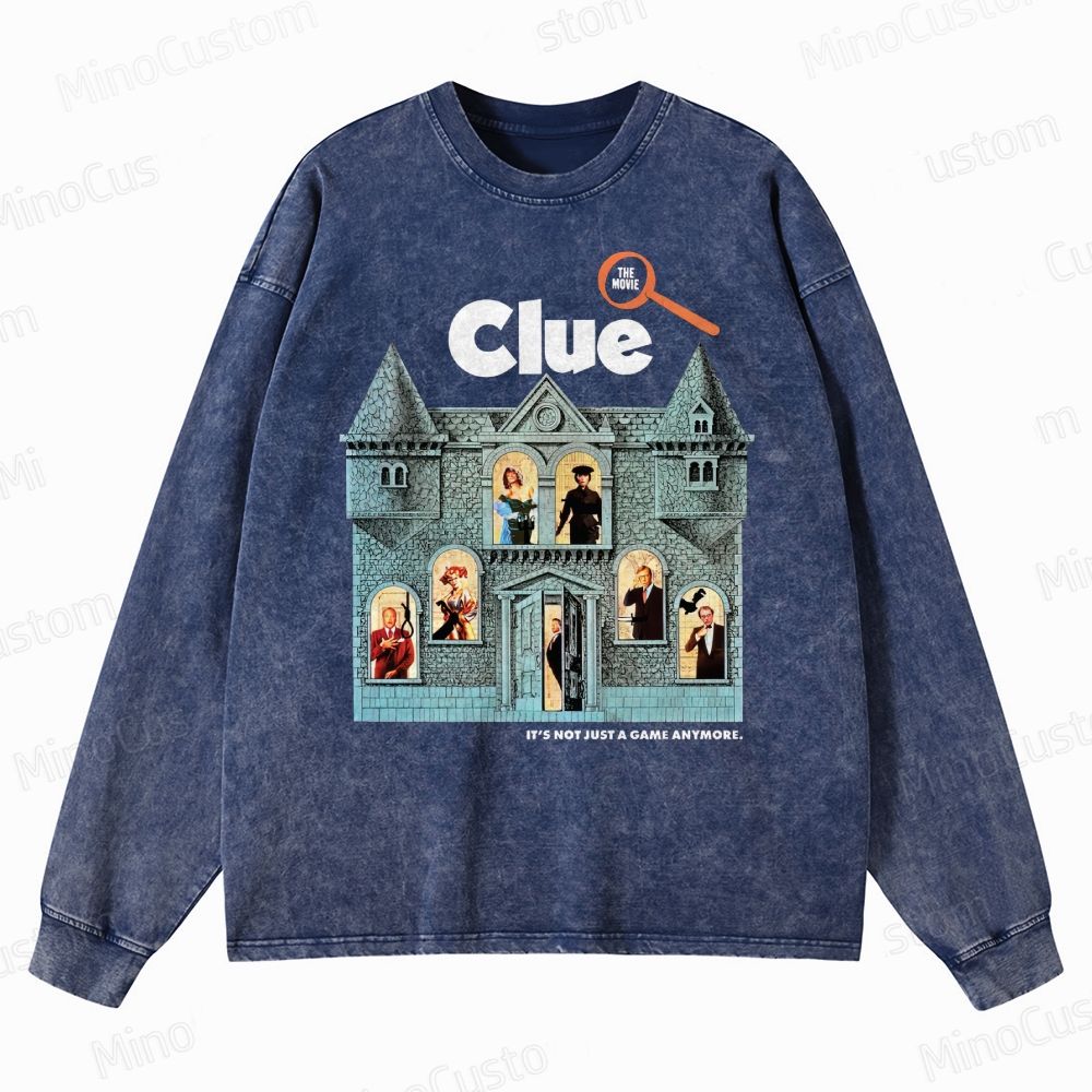 Clue Retro Mystery Comedy Graphic Washed Vintage Long-Sleeve T-Shirt