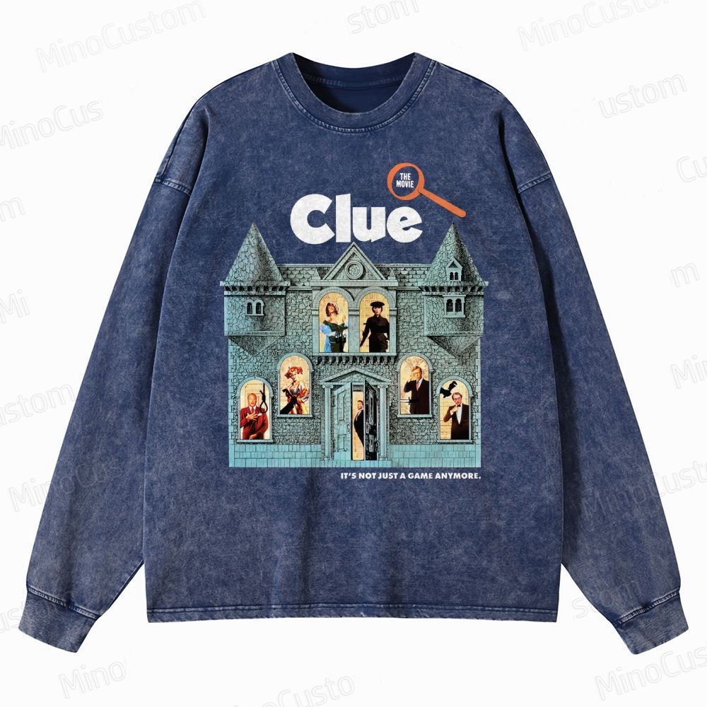Clue Retro Mystery Comedy Graphic Washed Vintage Long-Sleeve T-Shirt