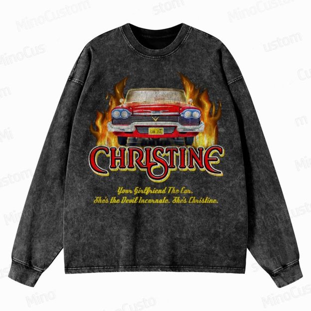 Christine Retro Horror Thriller Graphic Washed Vintage Long-Sleeve T-Shirt