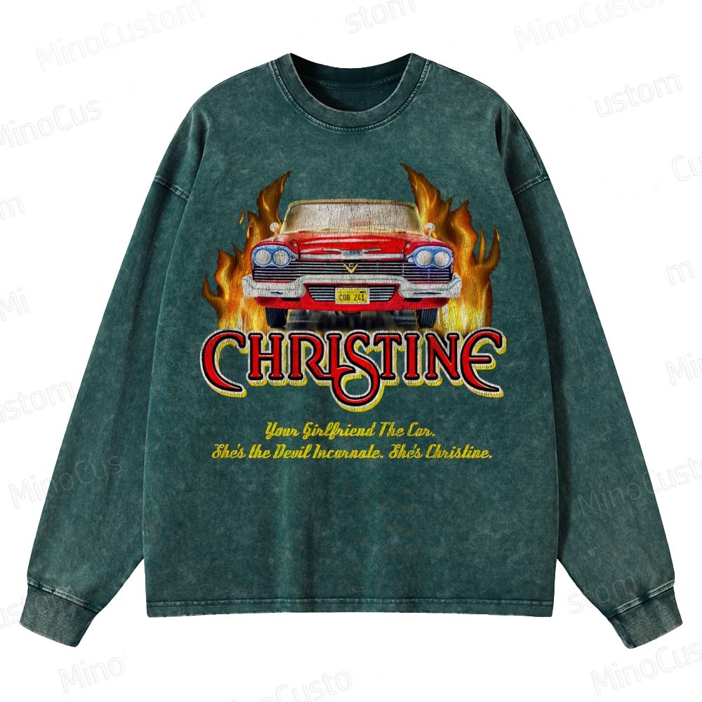 Christine Retro Horror Thriller Graphic Washed Vintage Long-Sleeve T-Shirt