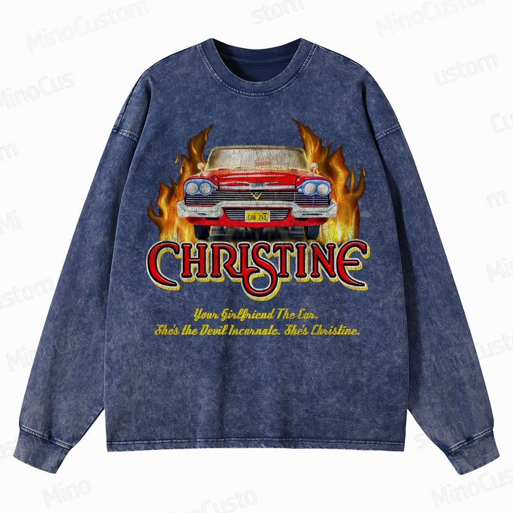 Christine Retro Horror Thriller Graphic Washed Vintage Long-Sleeve T-Shirt