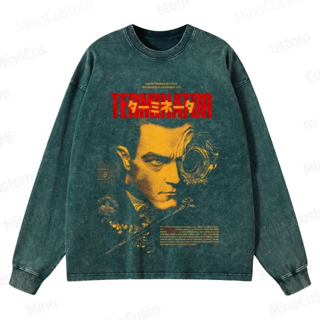 Terminator 2: Judgment Day Retro Sci-Fi Action Graphic Washed Vintage Long-Sleeve T-Shirt