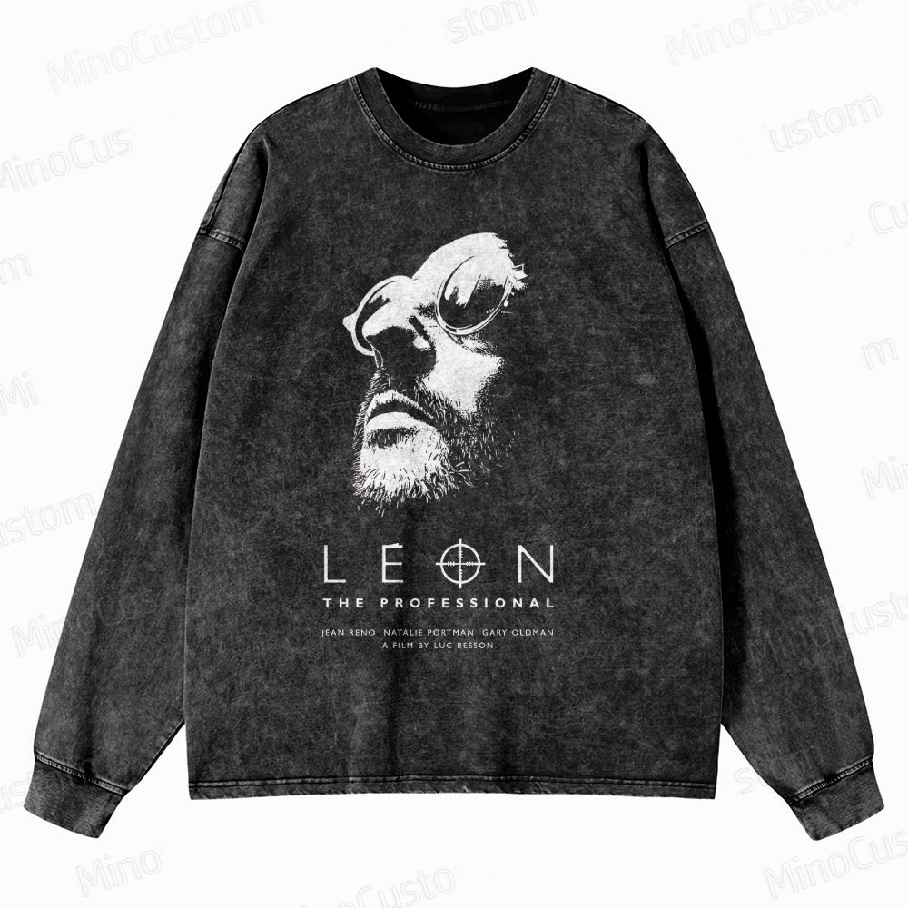 Leon: The Professional Retro Crime Drama Graphic Washed Vintage Long-Sleeve T-Shirt