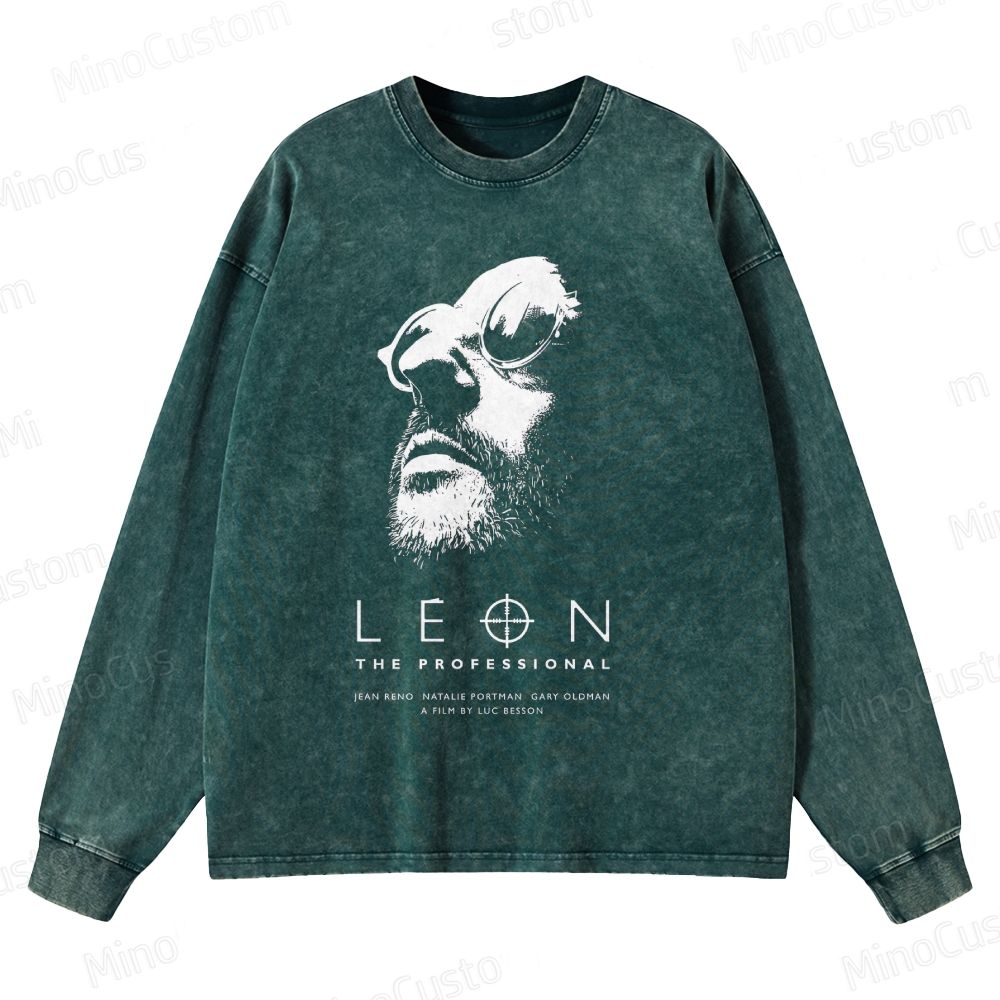 Leon: The Professional Retro Crime Drama Graphic Washed Vintage Long-Sleeve T-Shirt