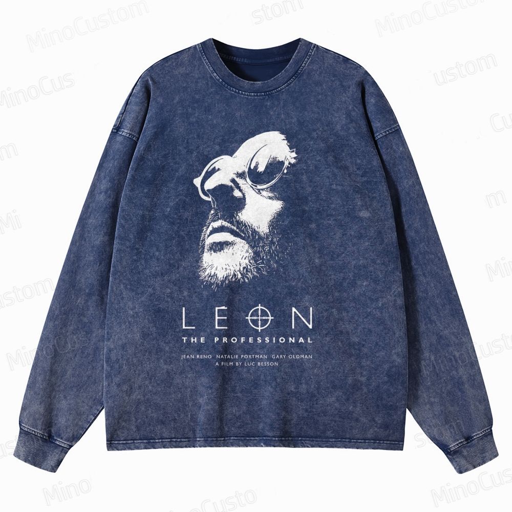 Leon: The Professional Retro Crime Drama Graphic Washed Vintage Long-Sleeve T-Shirt