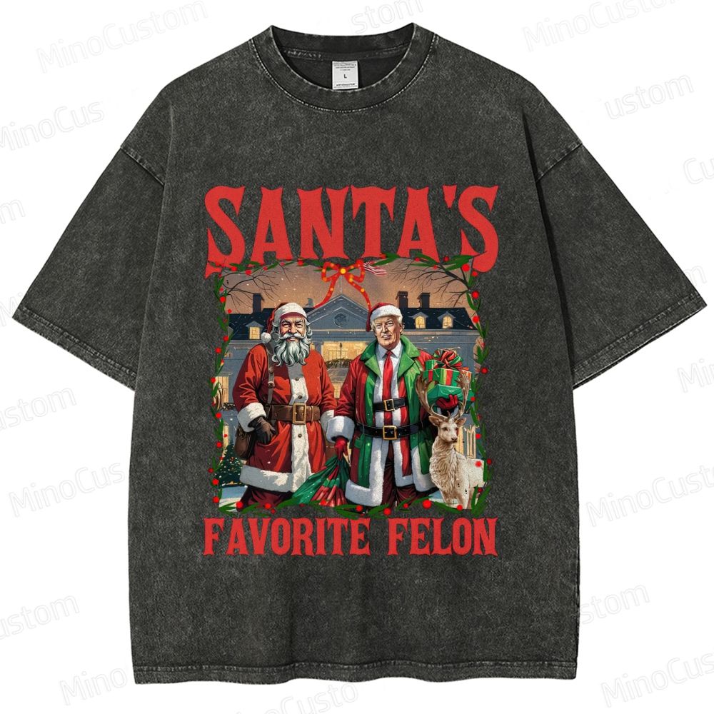 Satirical Christmas Retro Graphic Washed Vintage T-Shirt