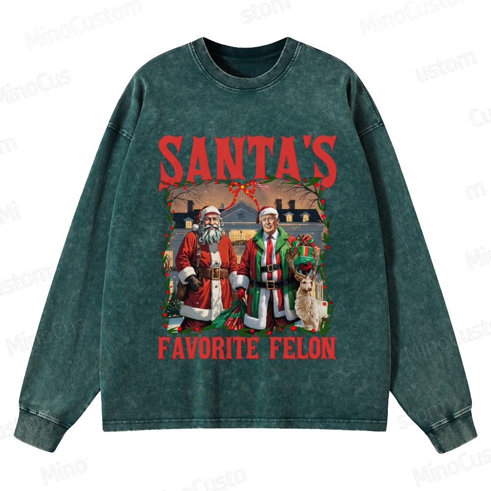 Satirical Christmas Retro Graphic Washed Vintage Long-Sleeve T-Shirt