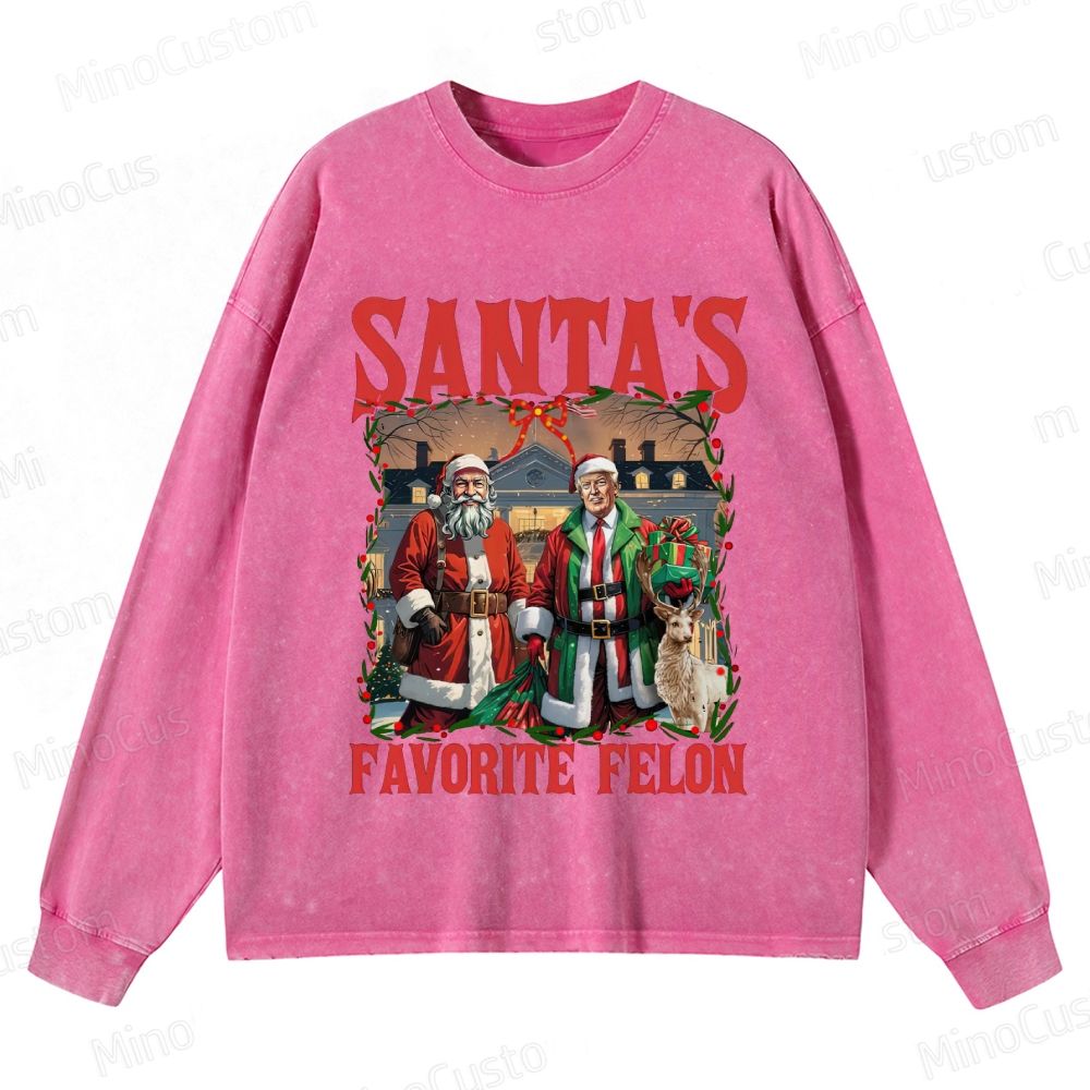 Satirical Christmas Retro Graphic Washed Vintage Long-Sleeve T-Shirt