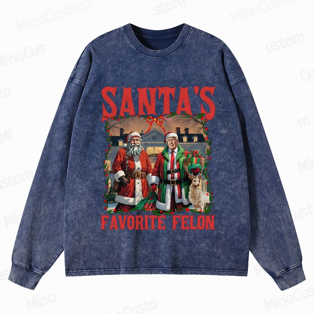 Satirical Christmas Retro Graphic Washed Vintage Long-Sleeve T-Shirt