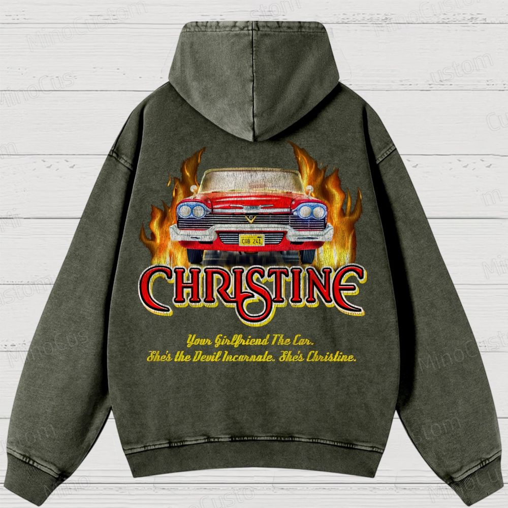 Christine Retro Horror Thriller Graphic Washed Vintage Hoodie