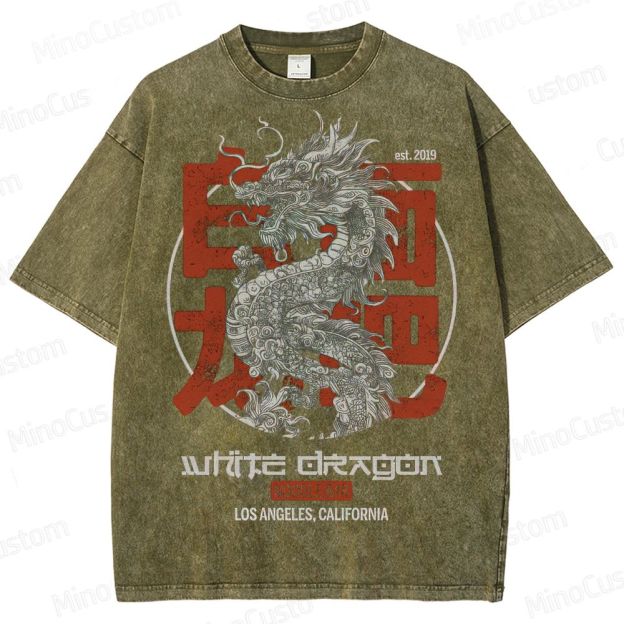 White Dragon Noodle Bar Retro Graphic Washed Vintage T-Shirt