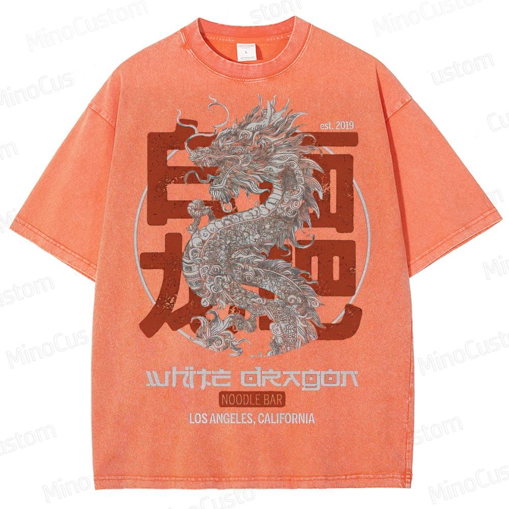White Dragon Noodle Bar Retro Graphic Washed Vintage T-Shirt