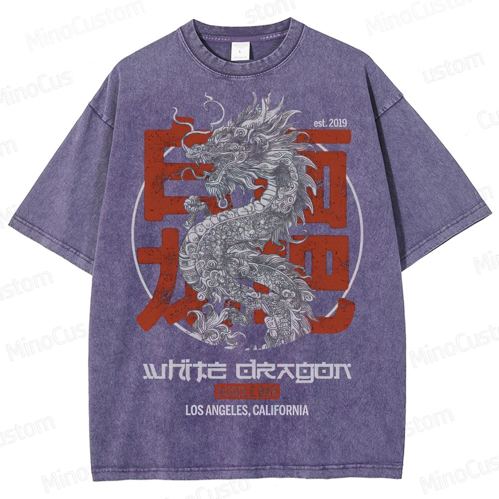 White Dragon Noodle Bar Retro Graphic Washed Vintage T-Shirt